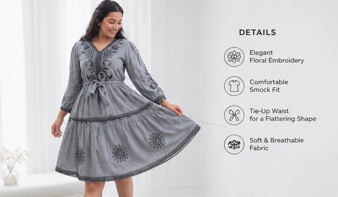 Moonlit Grey Smock Dress