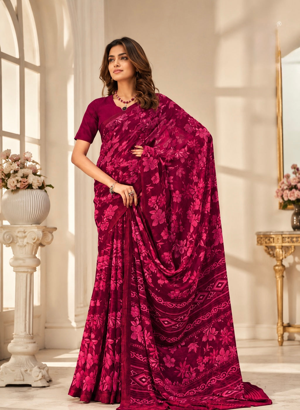 Rosé Twilight Floral Saree