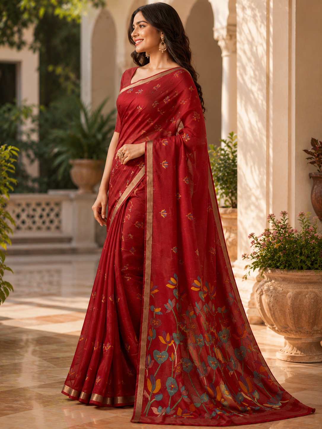 Floral Printed Border Saree
