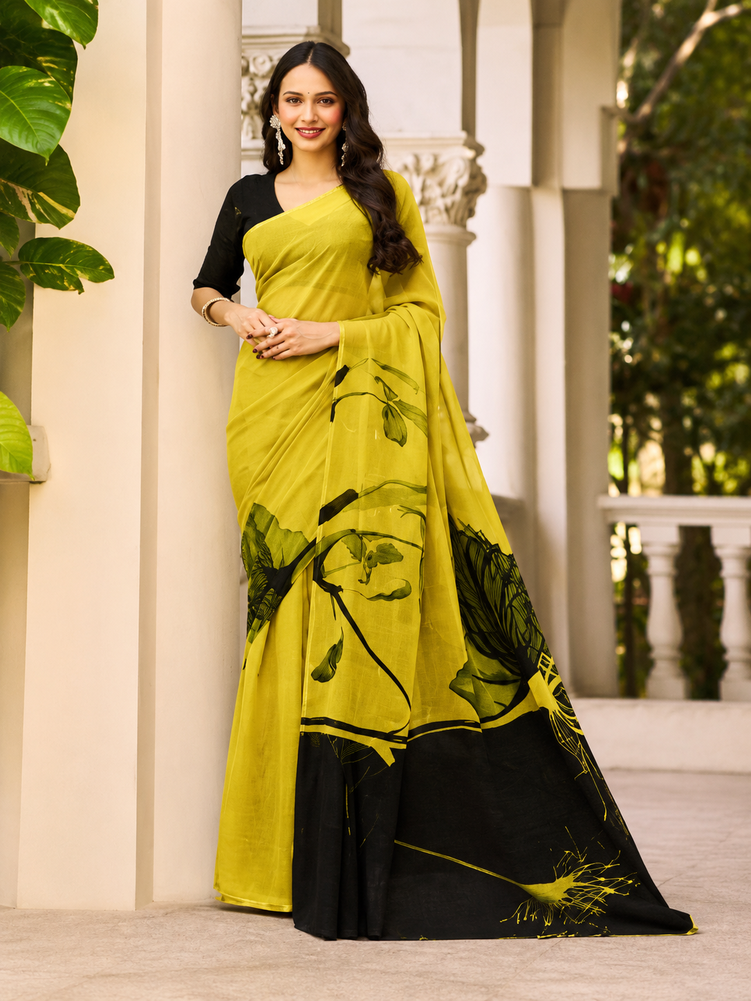 Golden Noir Dandelion Saree