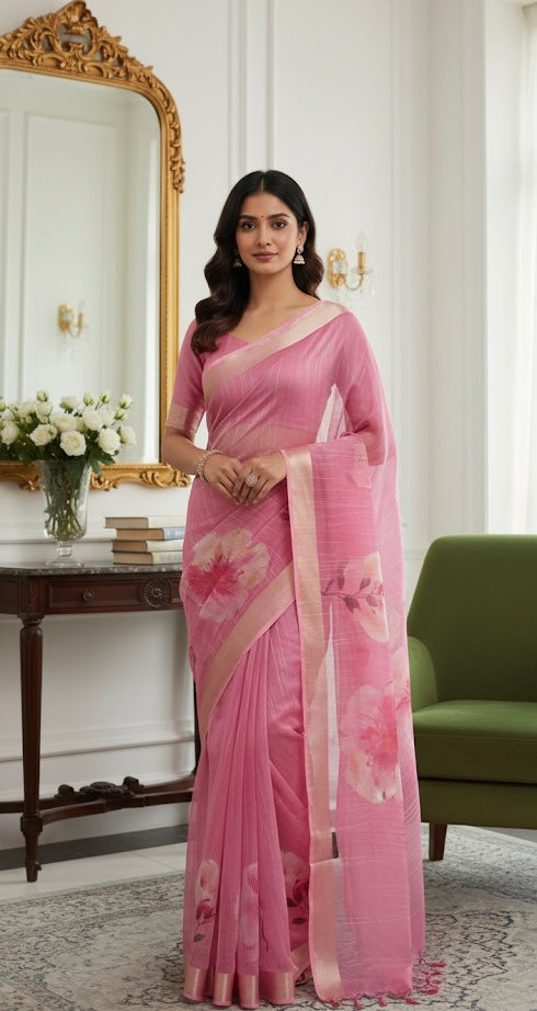 Sheer Organza Saree with Vintage Floral Print