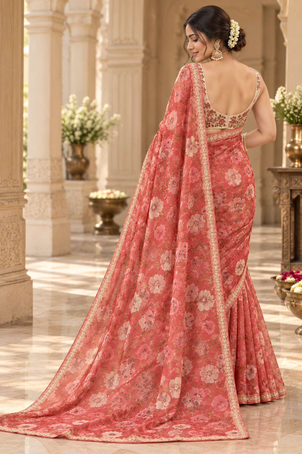 Roselle Bloom – Floral Elegance Saree