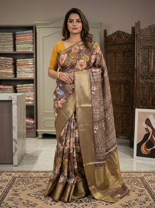 Regal Bloom Zari Border Saree