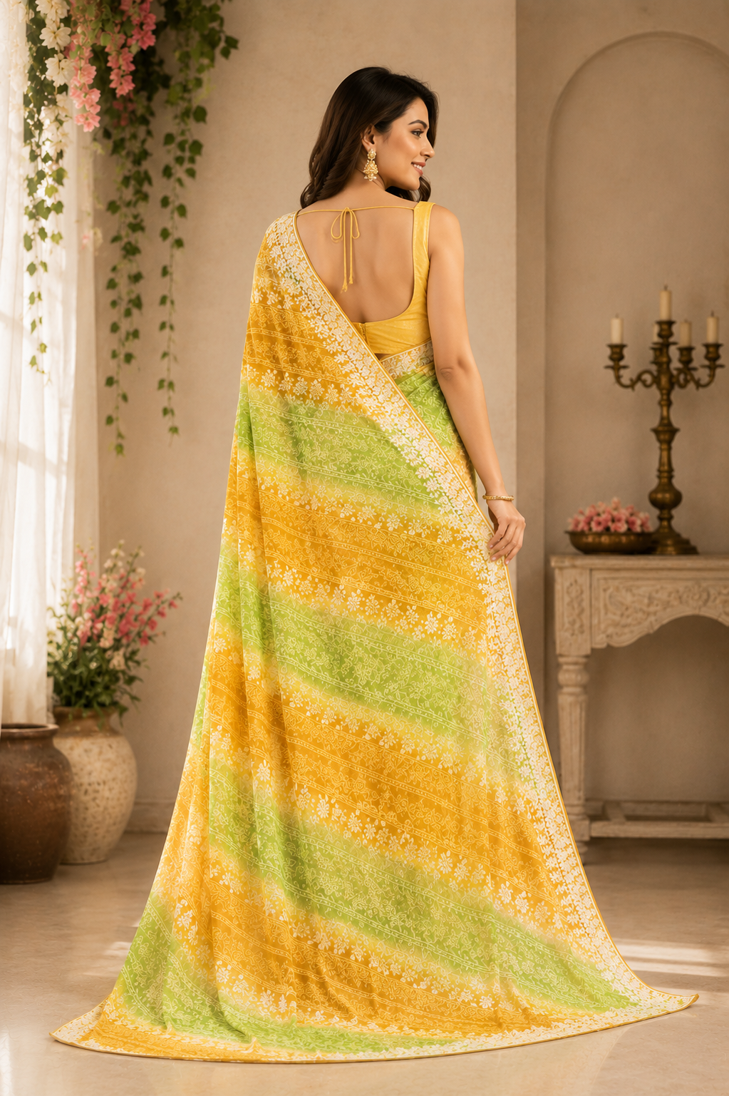 Sunrise Bloom Bhandej Saree