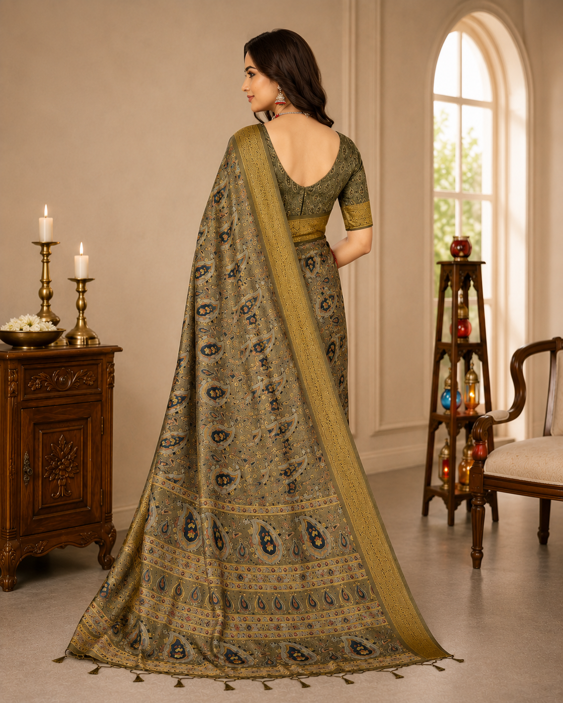 Royal Olive Paisley Saree