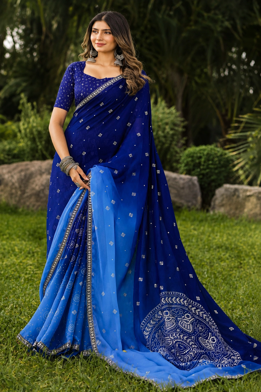 Royal Blue Bandhani Drape Saree