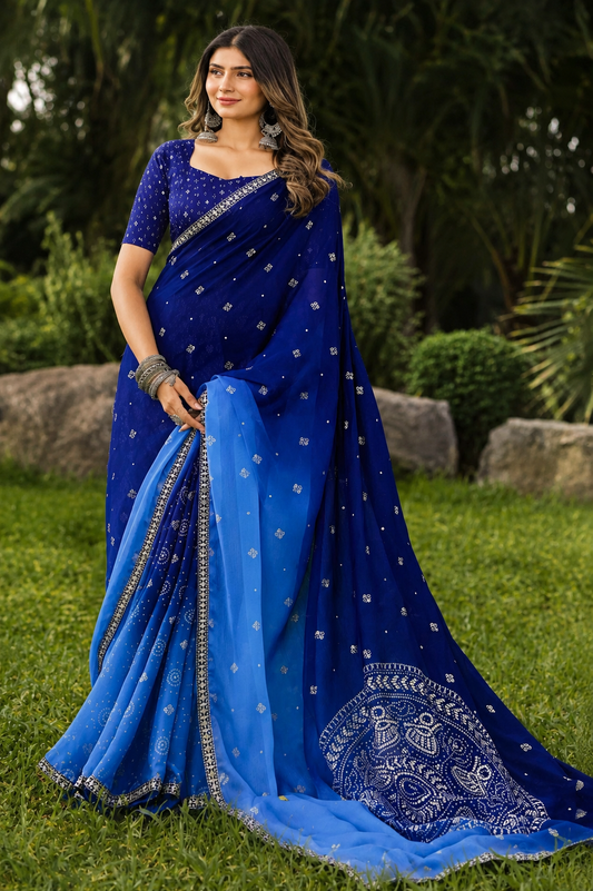 Royal Blue Bandhani Drape Saree