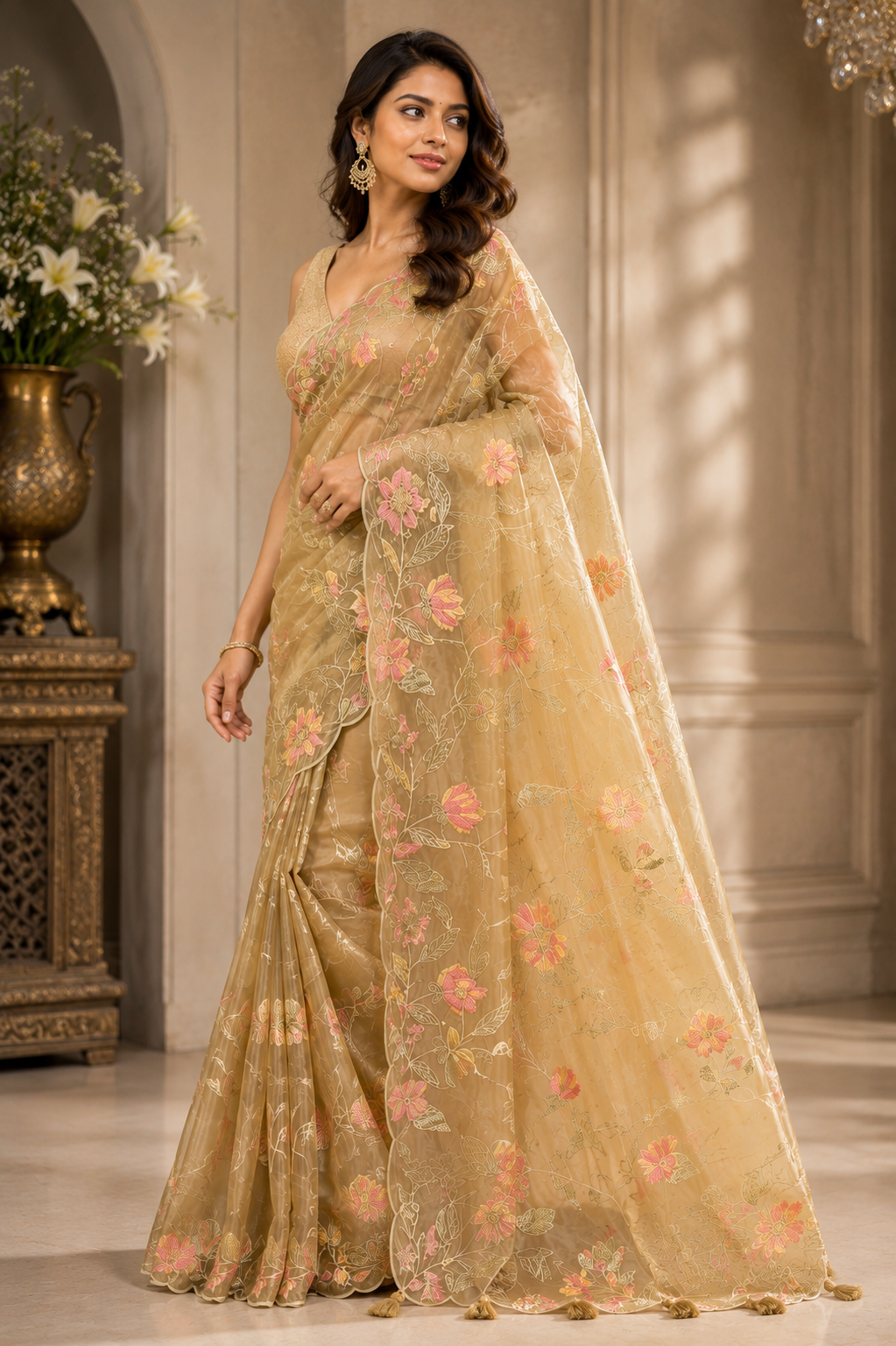 Golden Meadow Blossom Saree