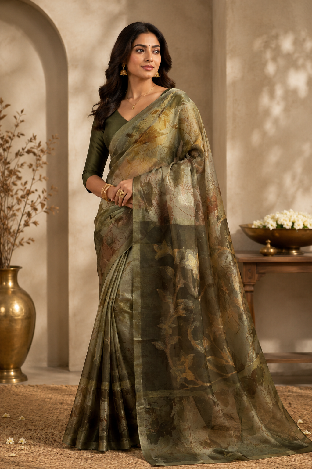 Olive Mist Floral Saree