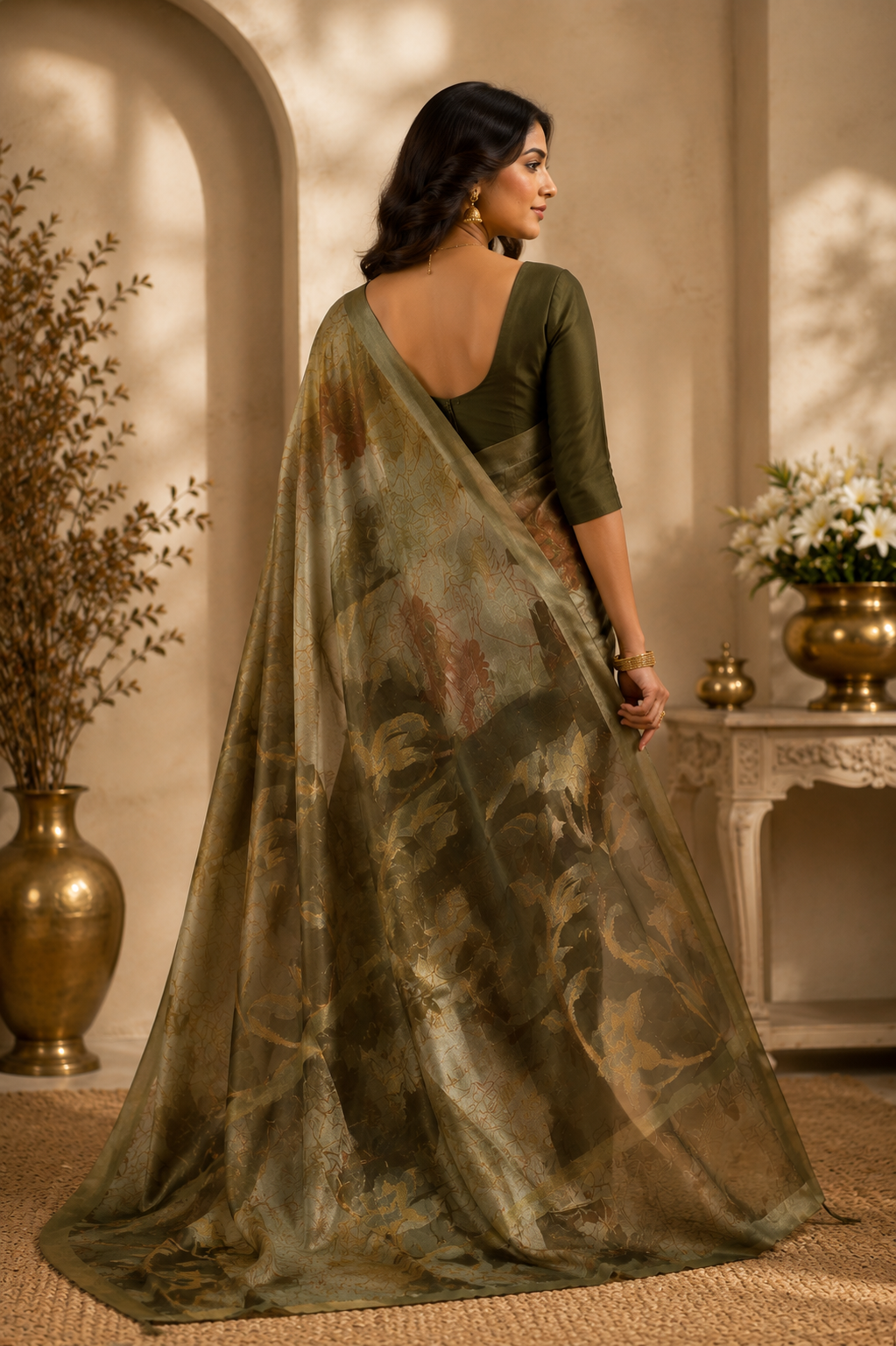 Olive Mist Floral Saree