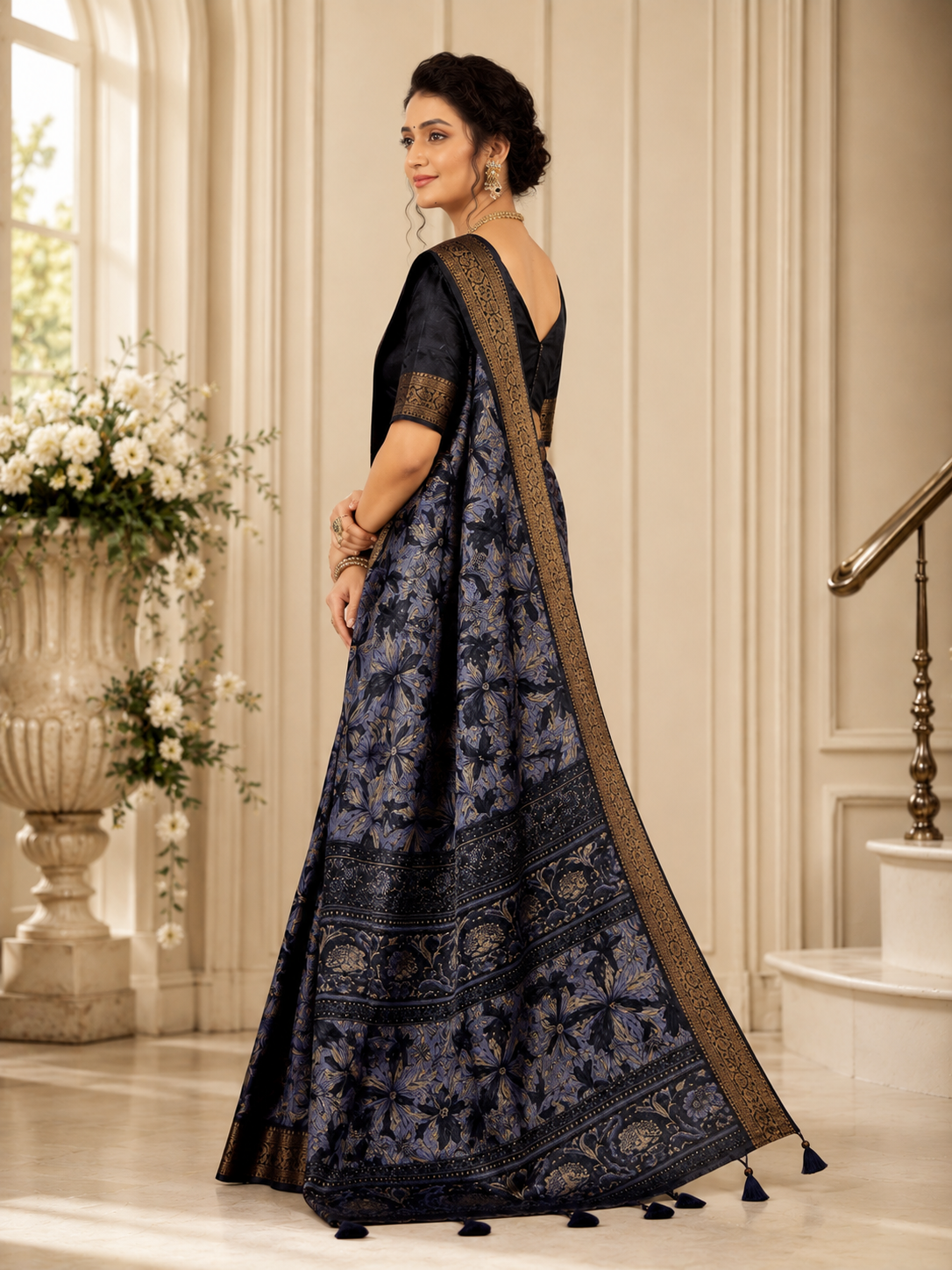 Midnight Bloom Printed Saree