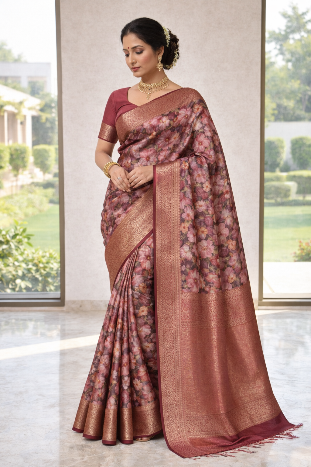 Zehra Zari Floral Saree