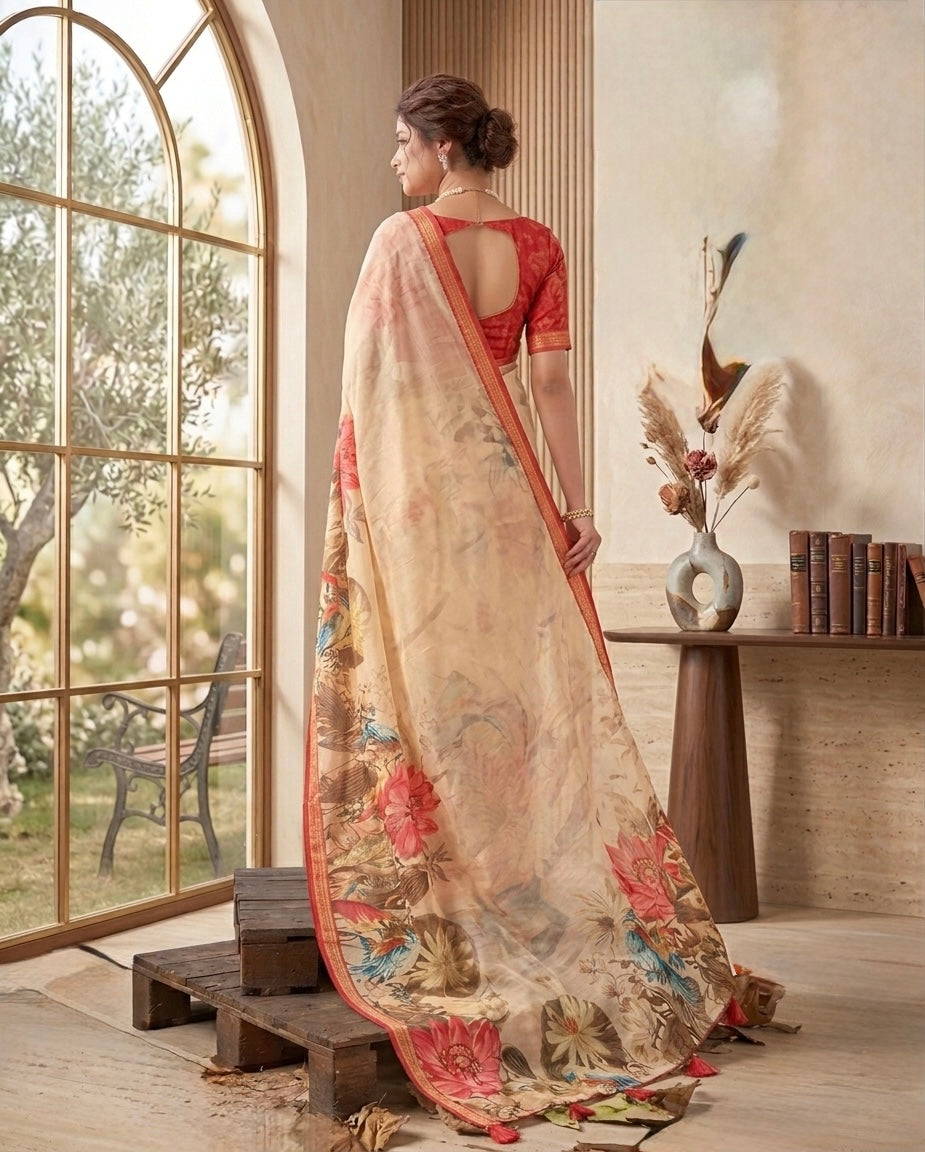 Ivory Birdsong Floral Saree