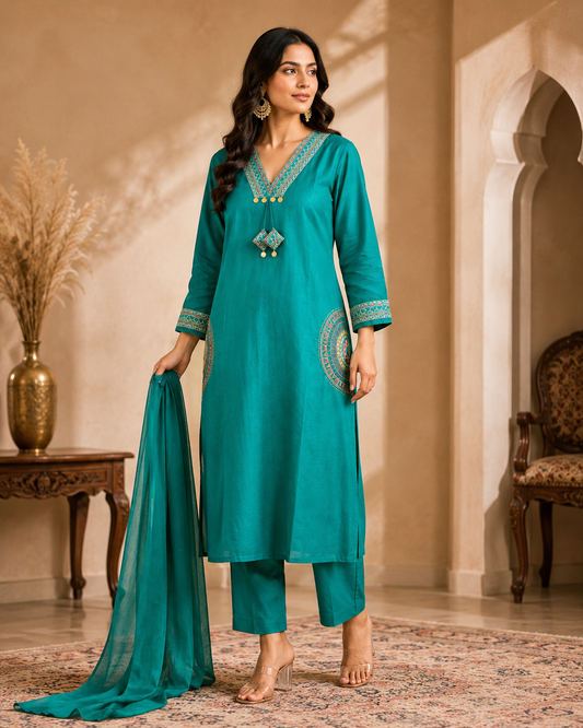 Meher Teal Ensemble Suit