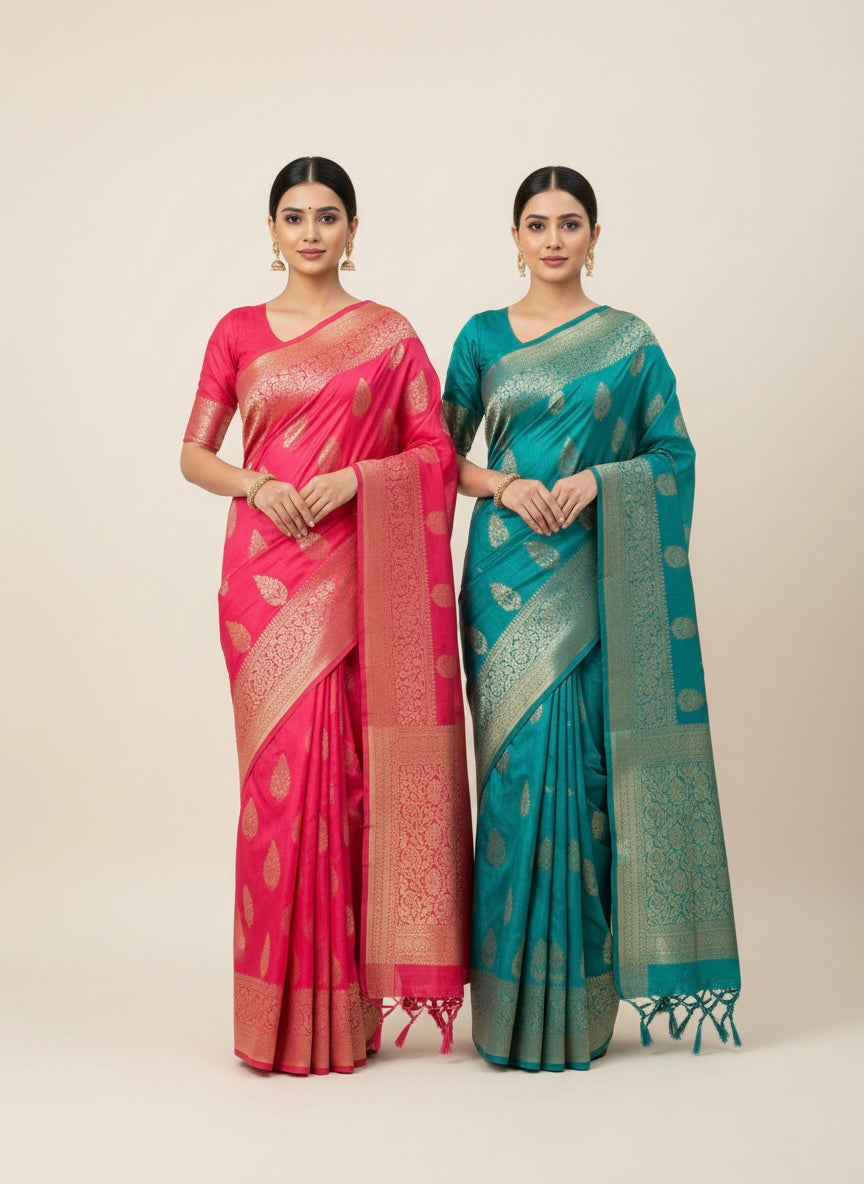 Classic Woven Motif Silk-Blend Saree with Ornate Border