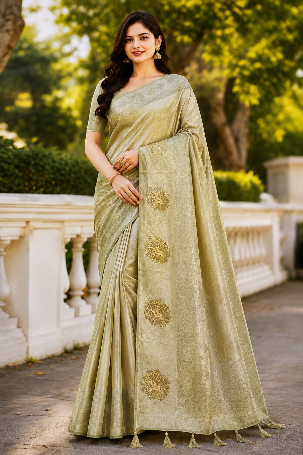 Sage Gold Jacquard Saree