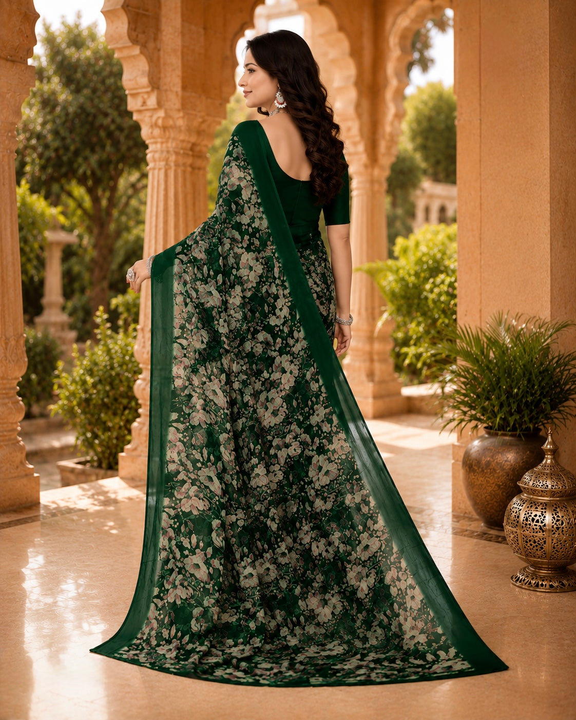 Emerald Whisper Floral Saree