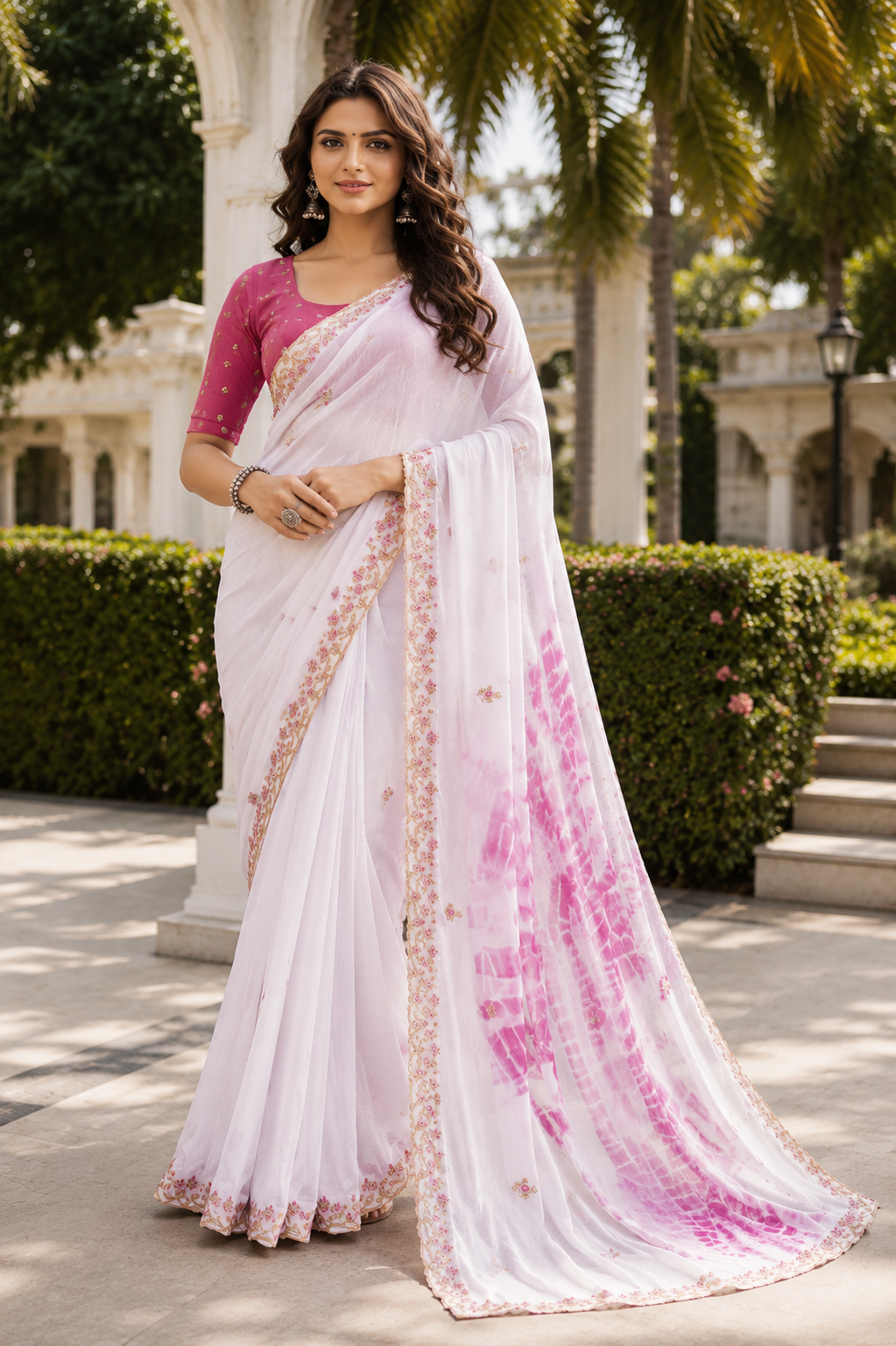 Embroidered Tie-Dye Chiffon Saree