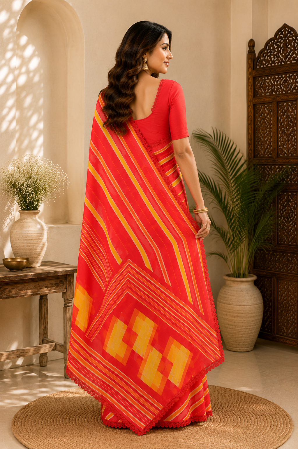 Leheriya Print Soft Chiffon Saree