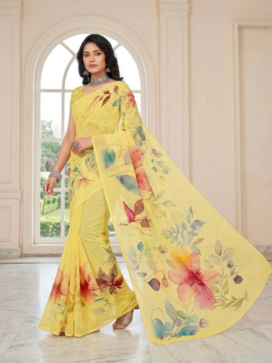 Vasanta Bloom Floral Chiffon Saree