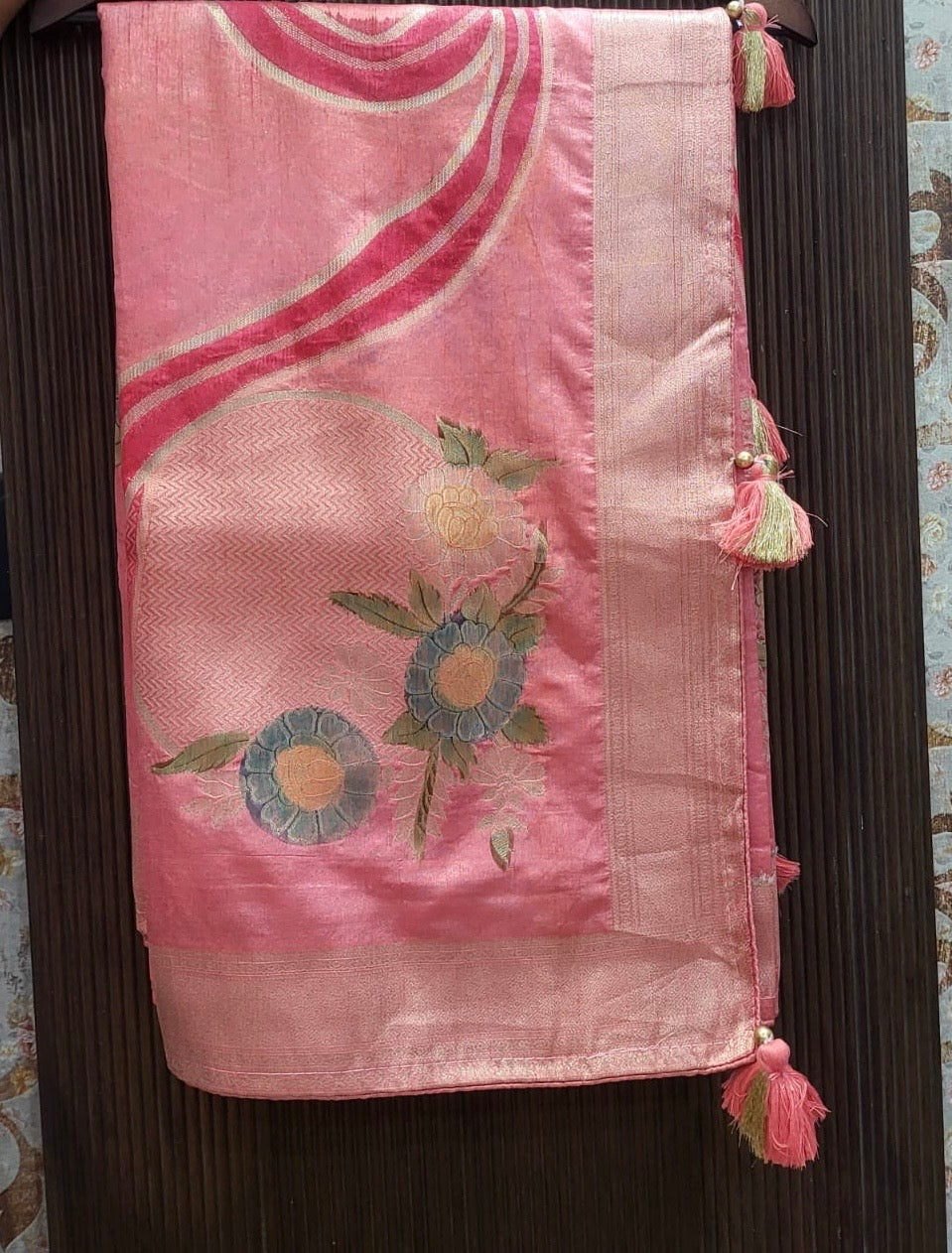 Floral Weave Soft Silk Saree with Tassels