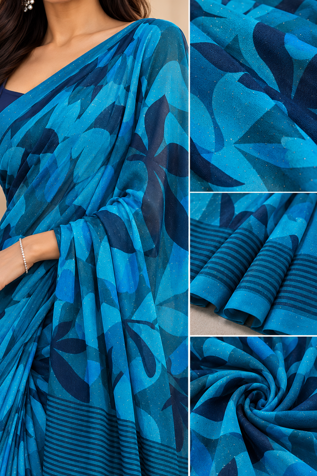 Azure Bloom Printed Saree