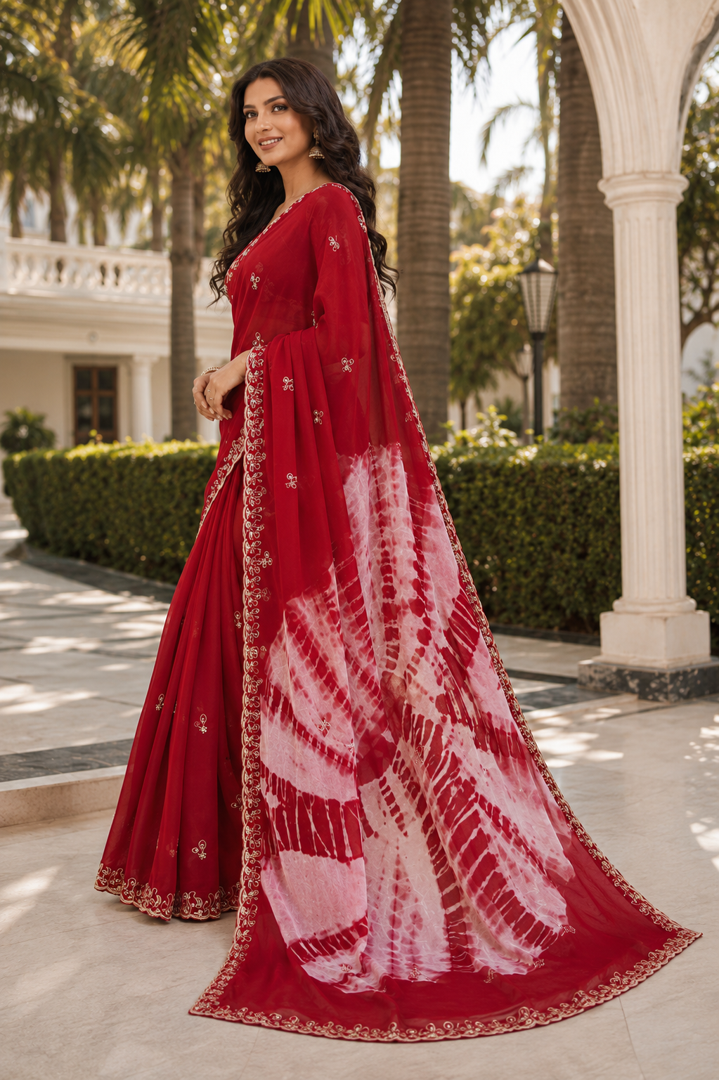 Embroidered Tie-Dye Chiffon Saree