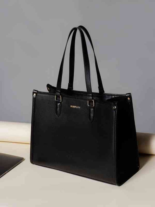 Black Genuine Leather Structured Tote Bag