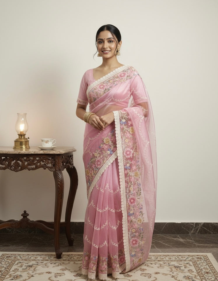 Blush Petal Net Saree