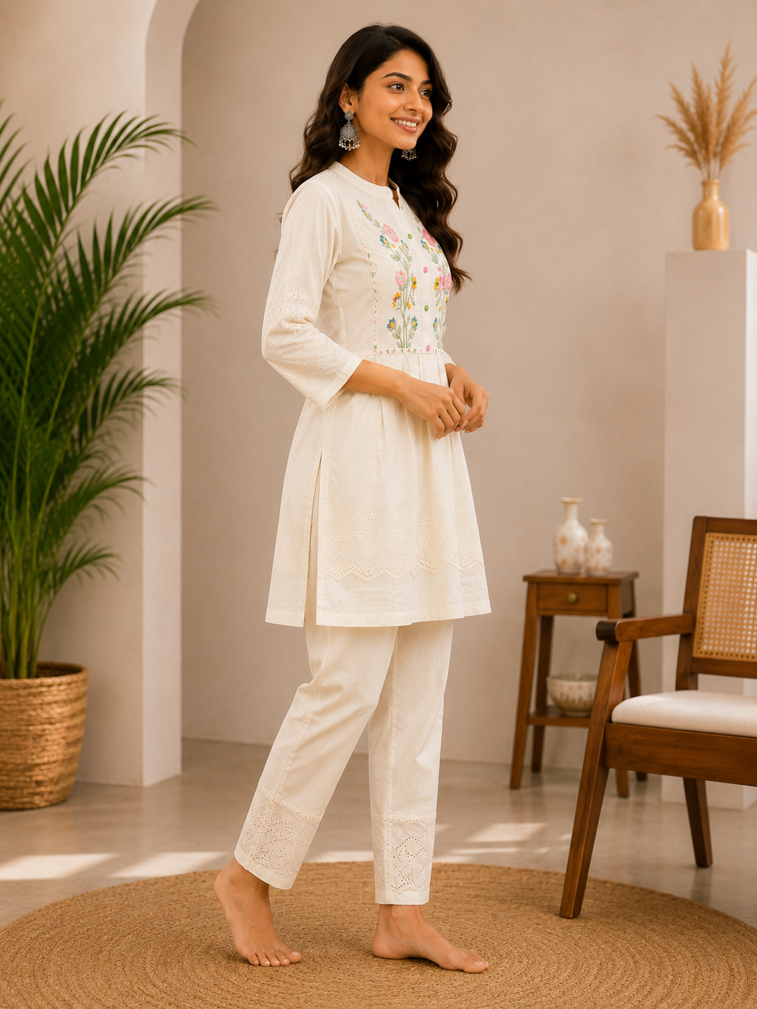 Ivory Blossom Embroidered Co-Ord Set