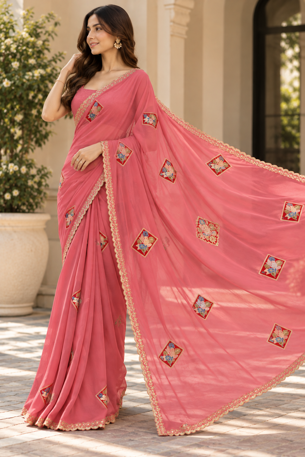 Floral Motif Border Saree