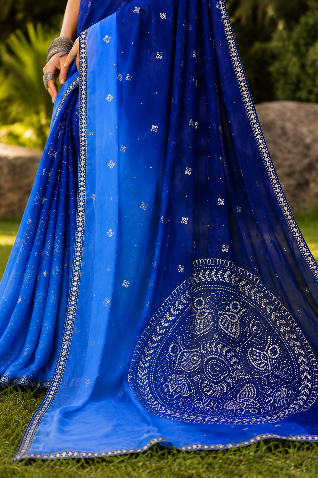 Royal Blue Bandhani Drape Saree