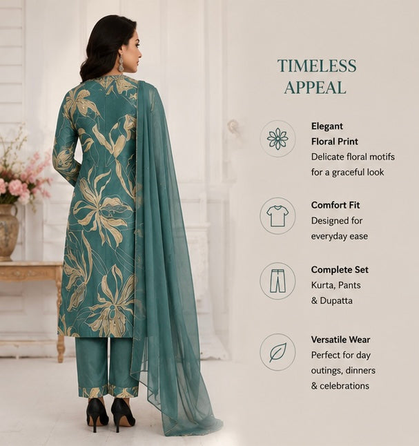 Teal Noor Floral Suit Set