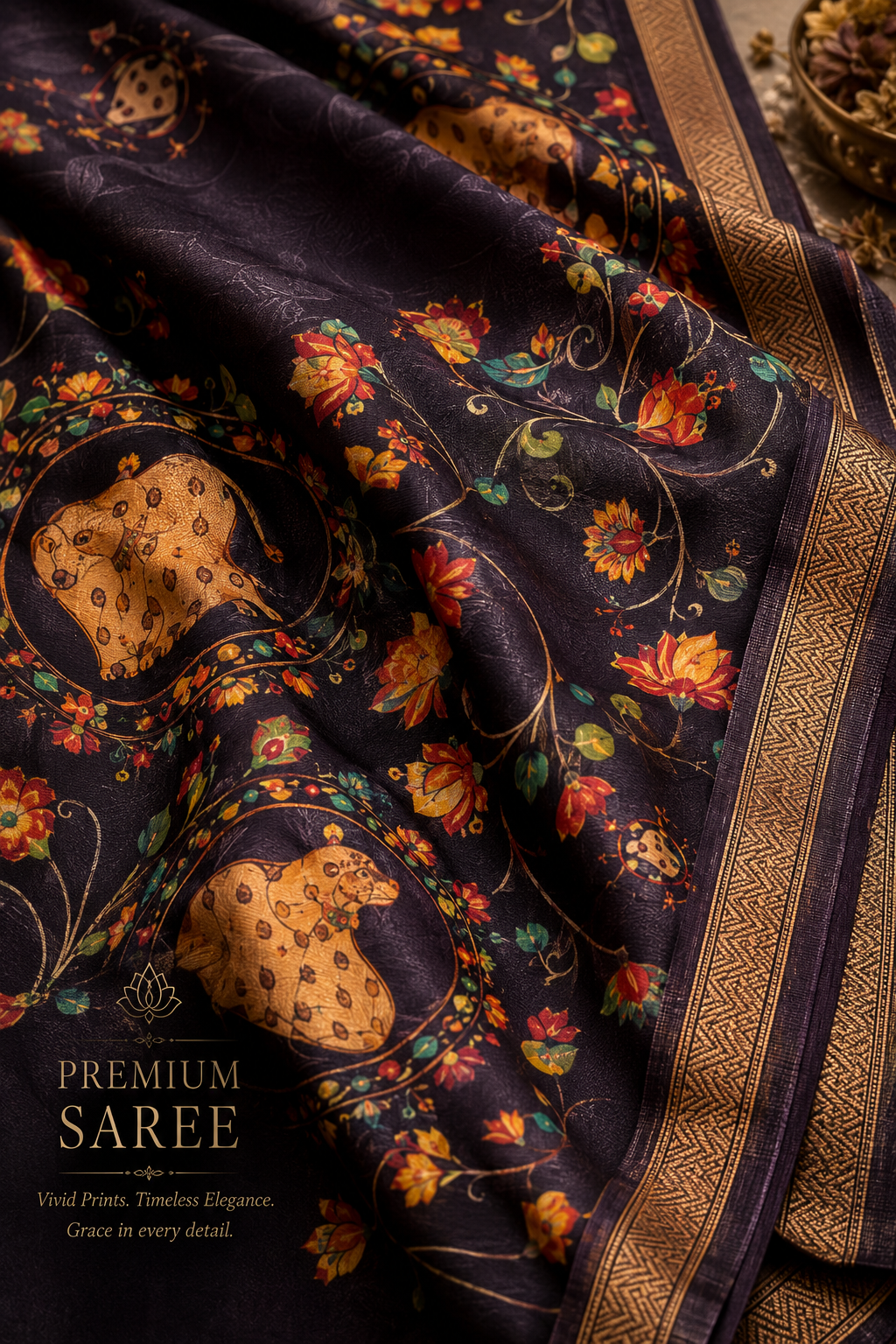 Midnight Folk Art Saree