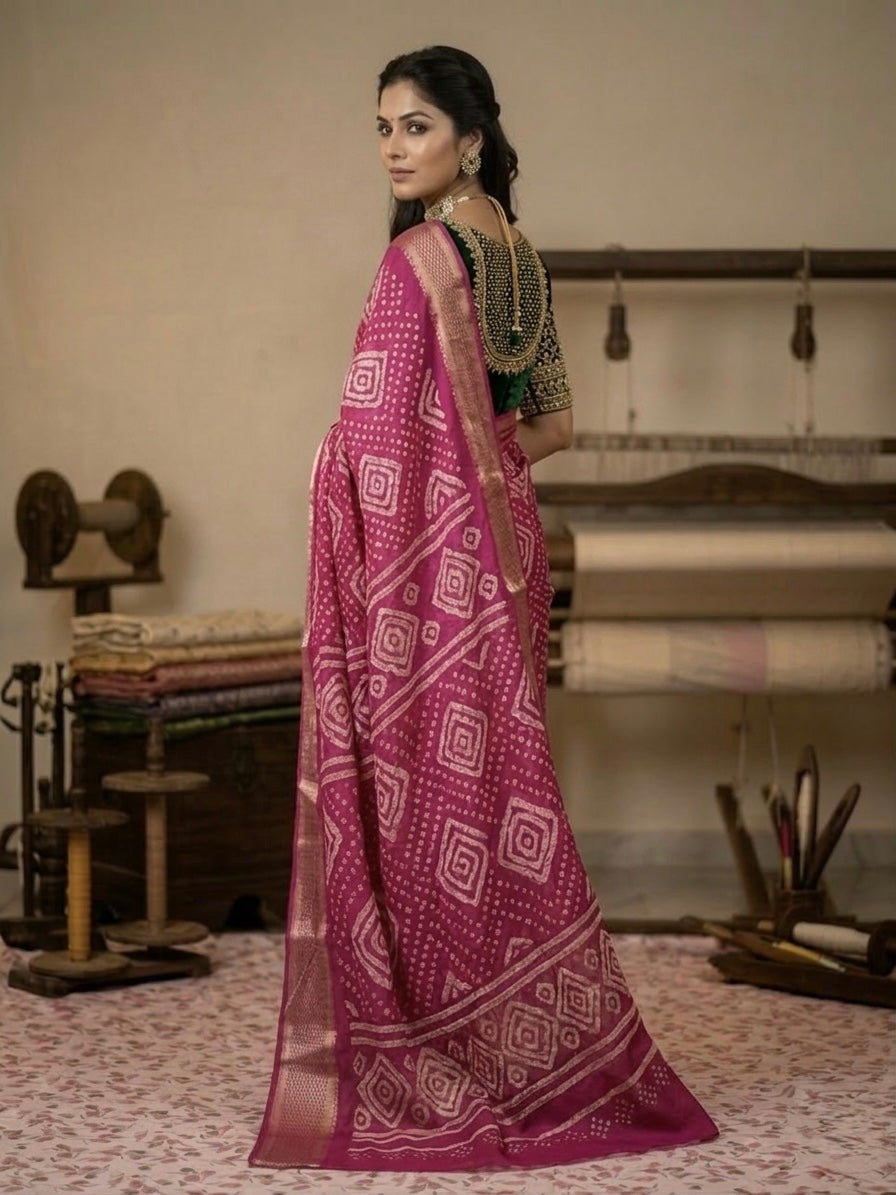 Bandhani Inspired Geometric Zari Saree