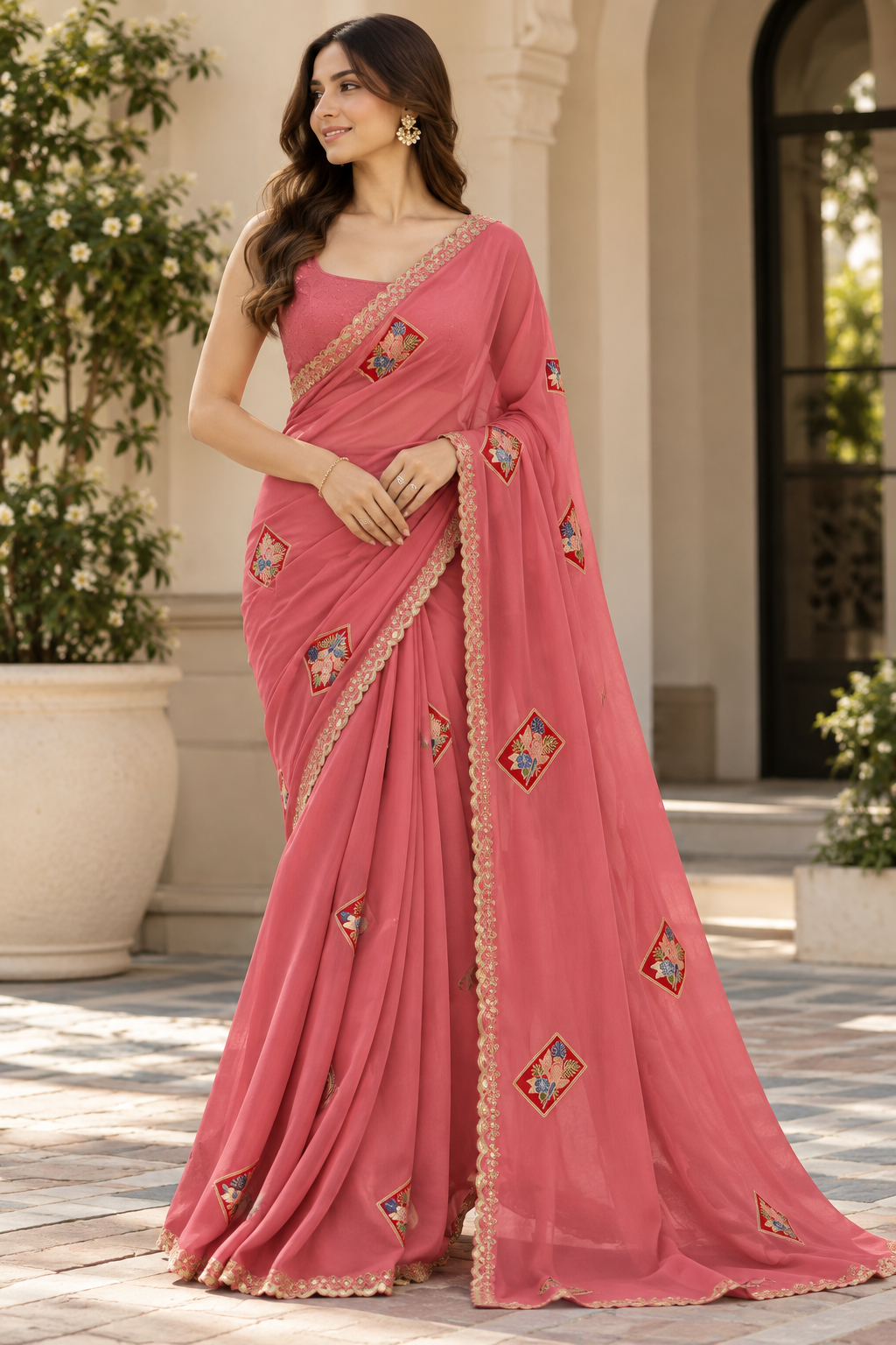Floral Motif Border Saree