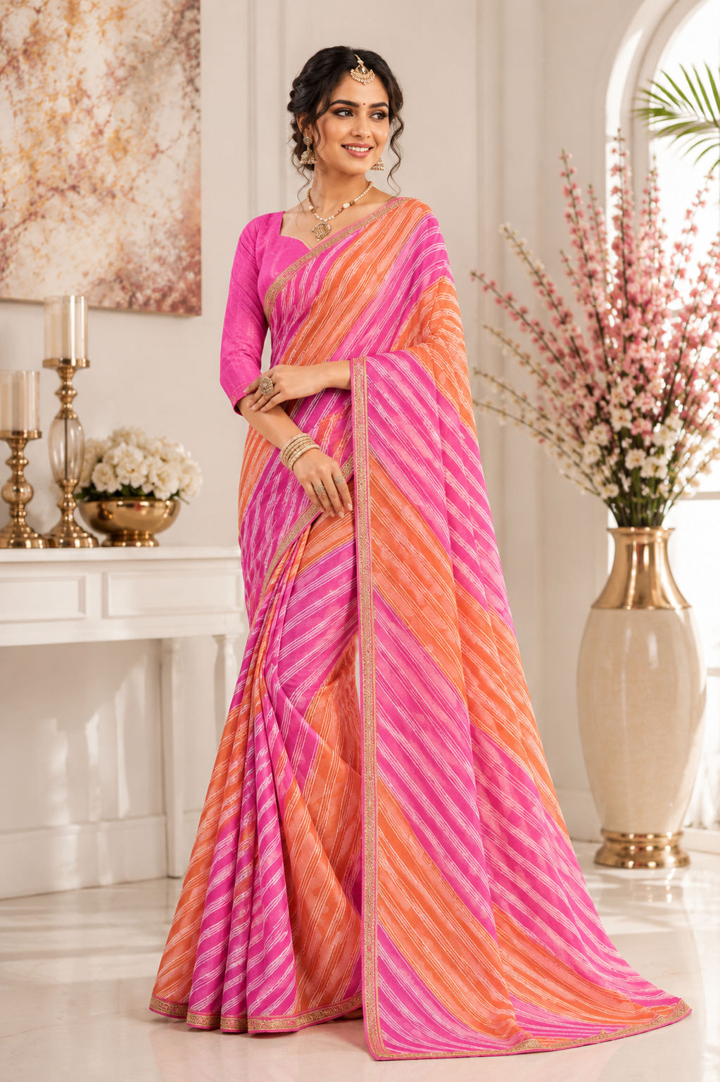 Pastel Leheriya Elegance Saree