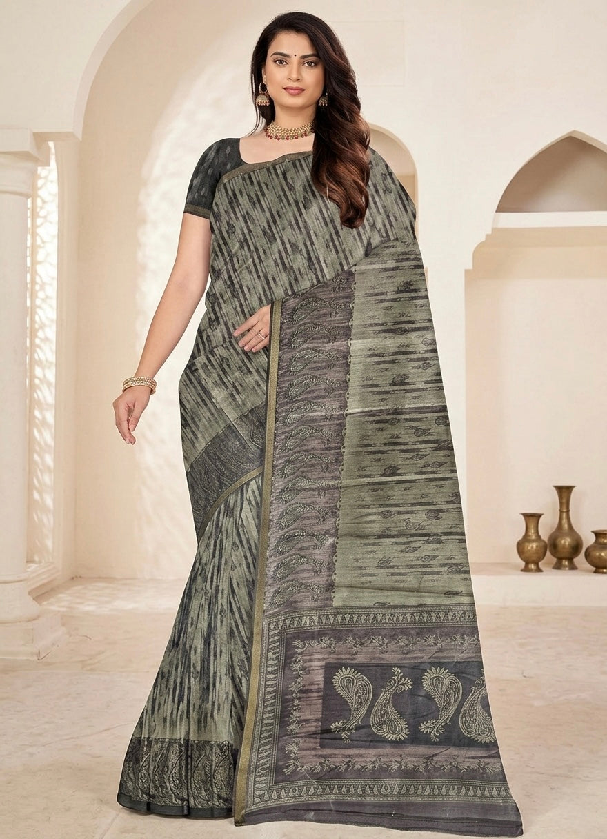 Midnight Ikat Fusion Silk Saree