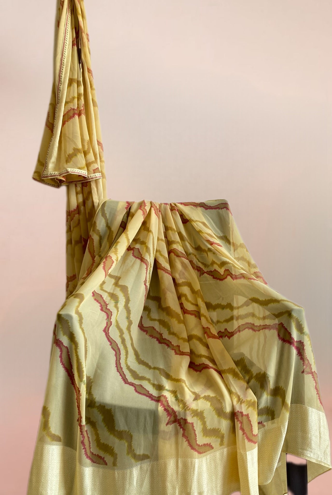 Yellow Abstract Printed Saree with Subtle Golden Border