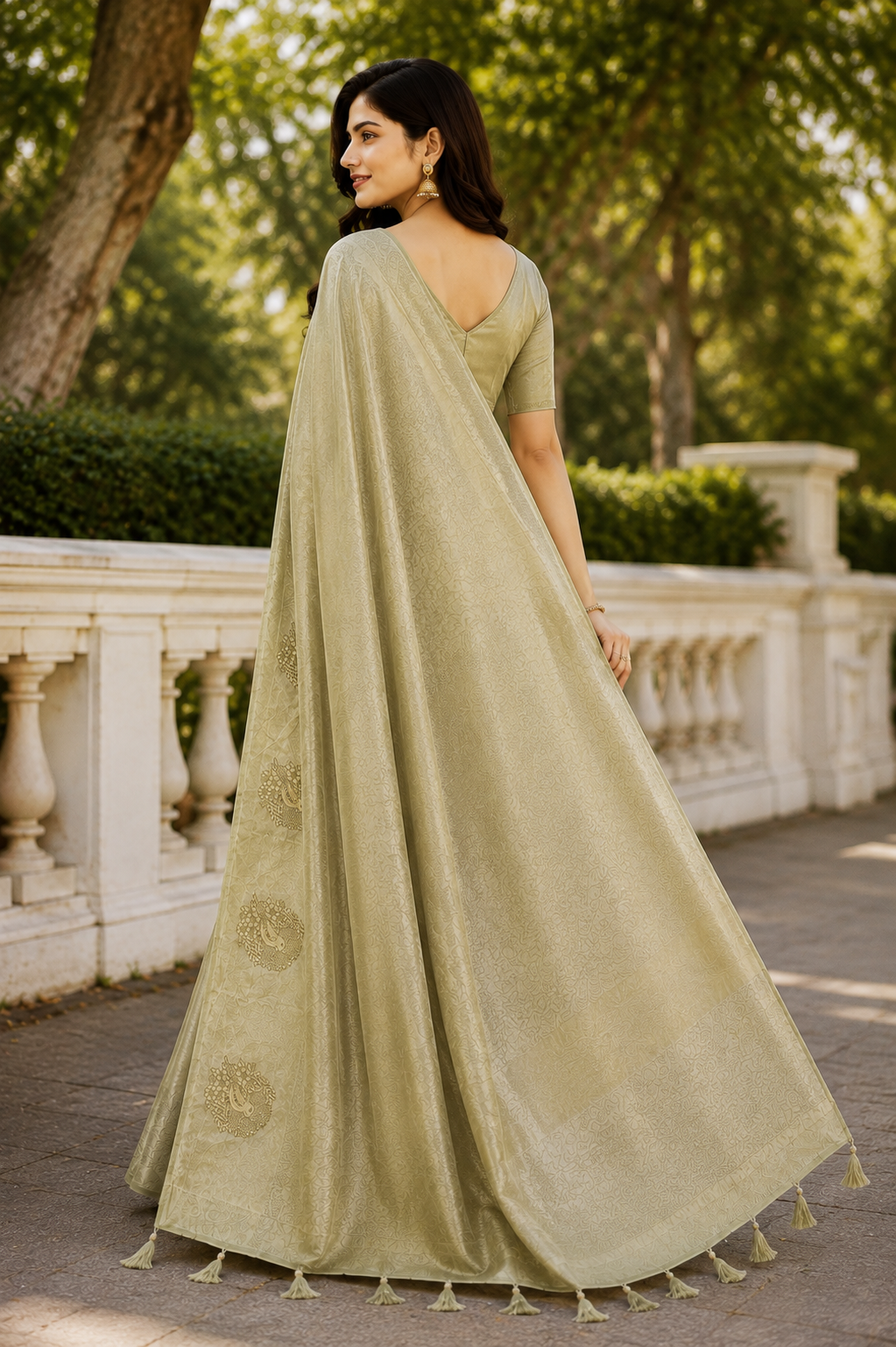 Sage Gold Jacquard Saree