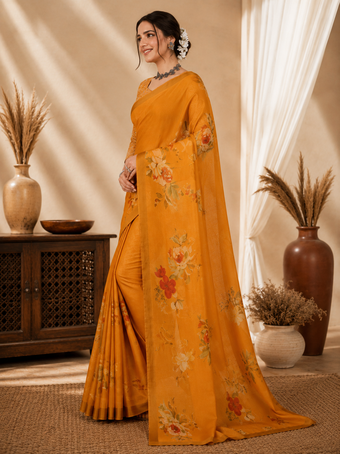 Sunlit Bloom Organza Saree
