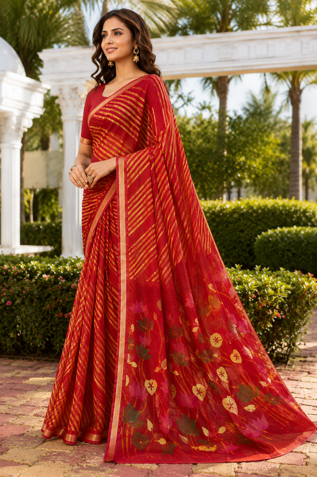 Bloomscape Leheriya Printed Organza Saree