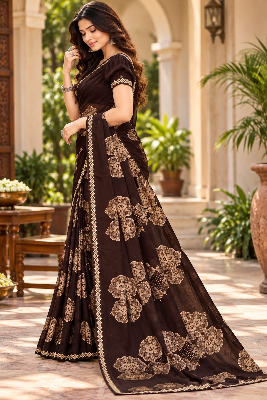 Midnight Royale Ornamental Print Saree