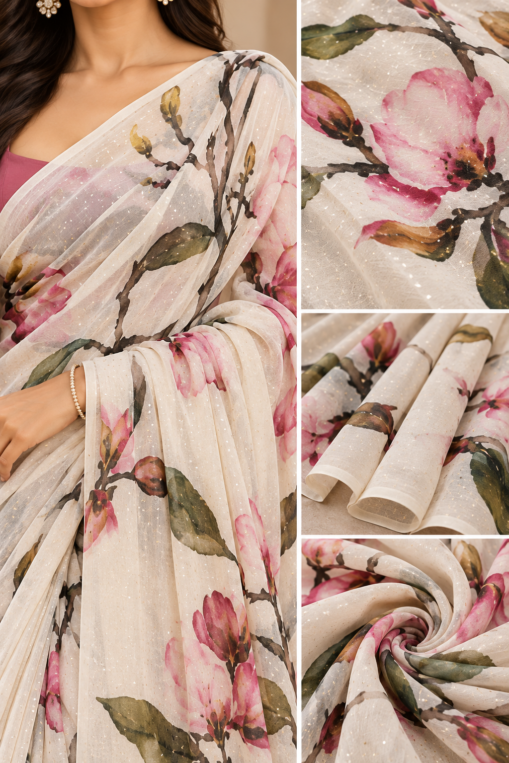 Ivory Blossom Printed Saree