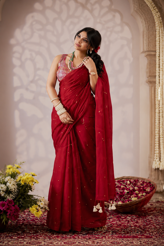 Ruby Grace Embellished Organza Saree