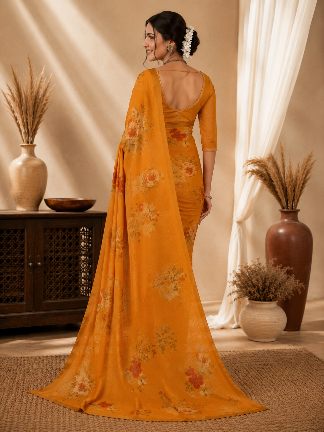 Sunlit Bloom Organza Saree