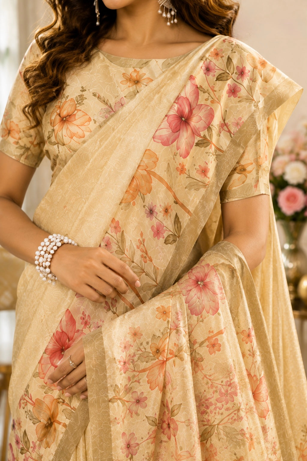 Ivory Bloom Printed Saree