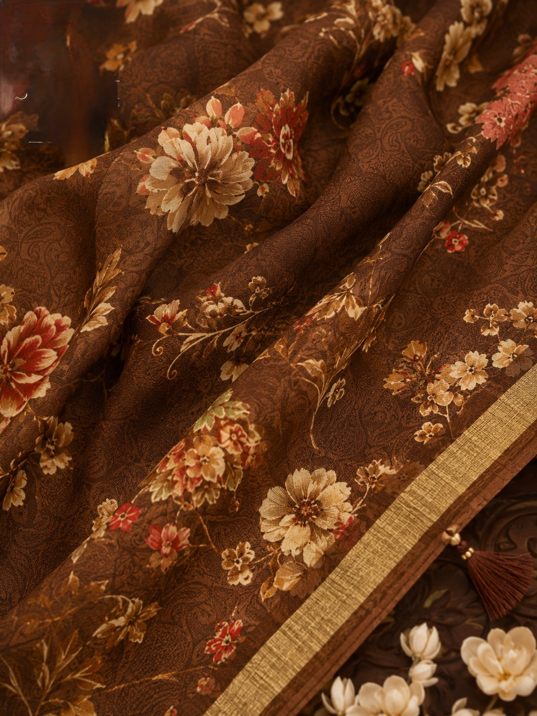 Vintage Mocha/ Olive Floral Saree