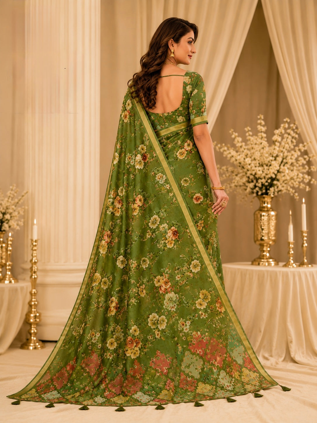 Vintage Mocha/ Olive Floral Saree