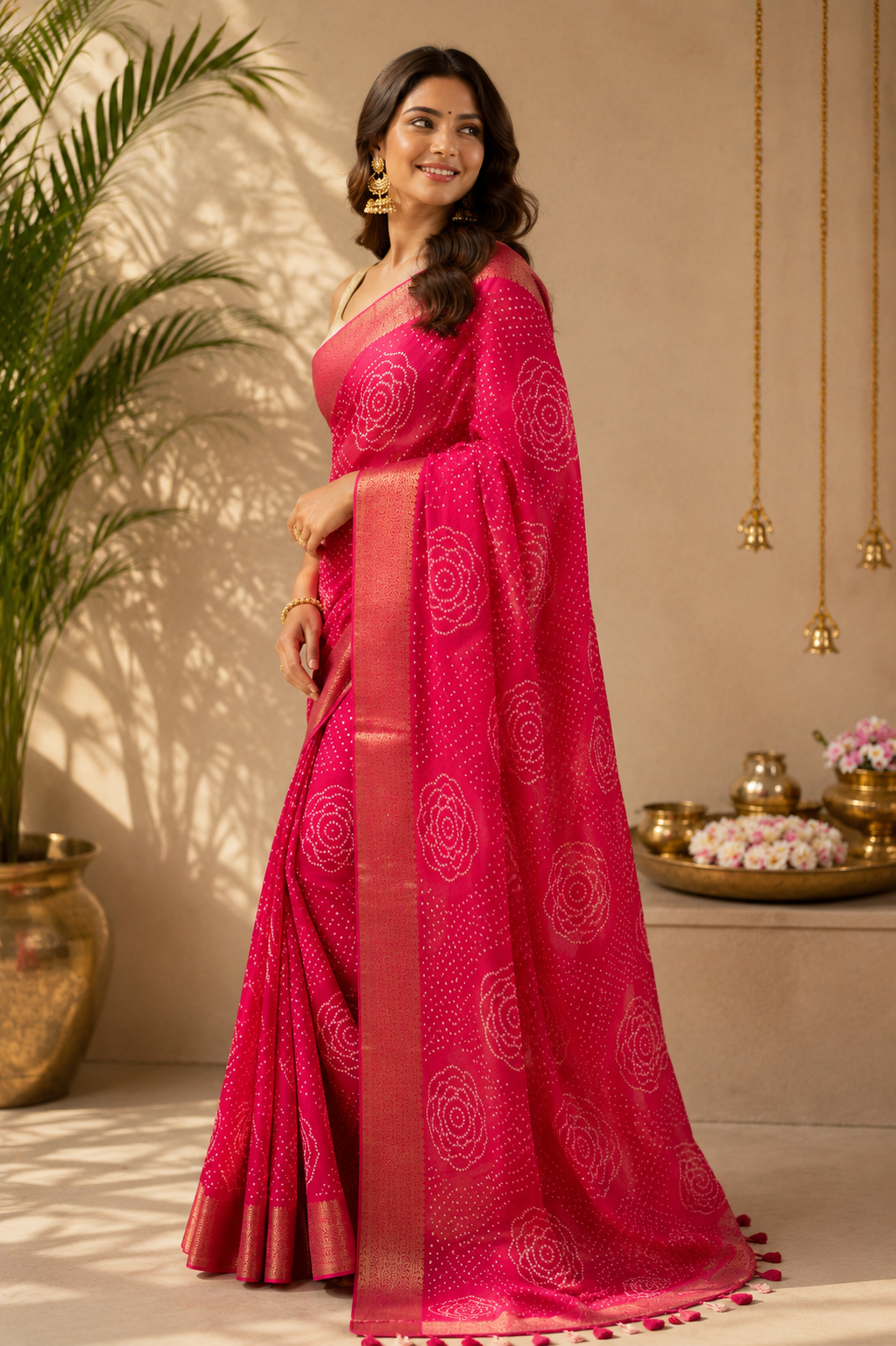 Rosette Bandhani Silk Saree
